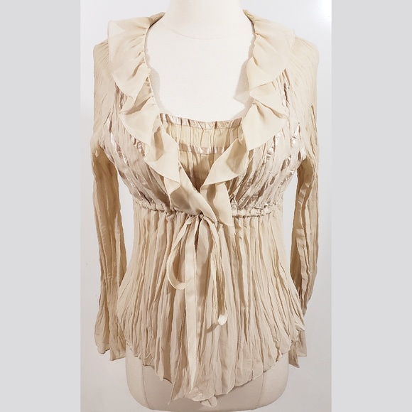 Boho Cream Ruffle Tie Waist Tunic size S - Picture 1 of 4